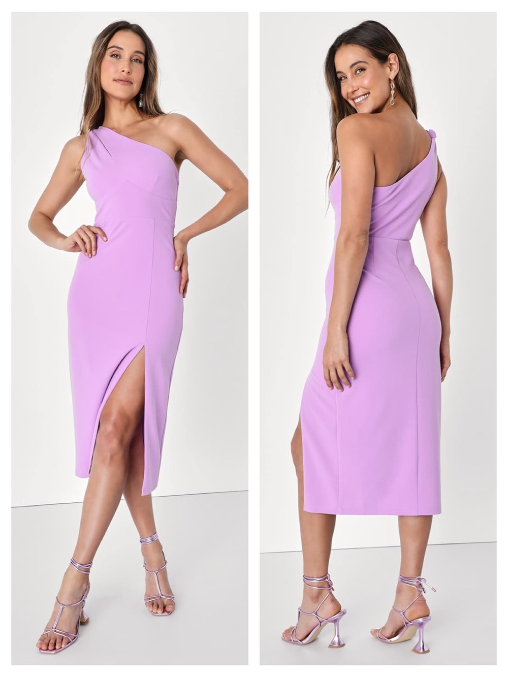NWT Lulus Glamorous Ways Lavender One-Shoulder Cutout Bodycon Midi Dress Large